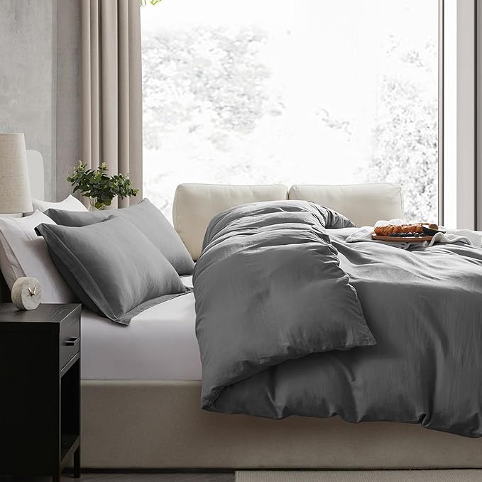Nestl Twin Duvet Cover Set - Soft Prewashed Grey Duvet Cover Twin/Twin XL, 2 Piece, with Zipper Closure, 1 Duvet Cover 68x90 inches and 1 Pillow Sham