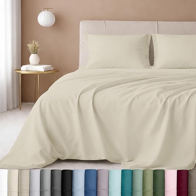 California Design Den California King Sheet Set - 100% Cotton, 600 Thread Count Deep Pocket Cal King Sheet Set, Luxury Soft Hotel-Quality, Sateen Weave - Ivory (Warm Cream)