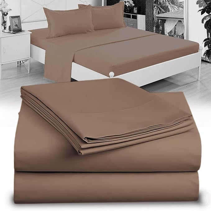Twin XL 100% Microfiber Double Brushed Sheet Set - Extra-Soft & Wrinkle-Free - 15" Deep Pockets, 39" x 80" - Ideal for Dorms, Hospitals & Split King Beds - 3 PC Set (Twin XL, Mocha)
