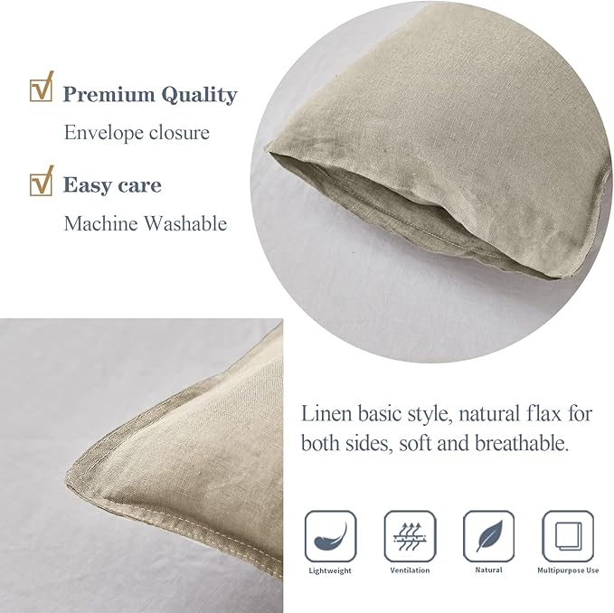 Simple&Opulence 100% Linen Lumbar Pillow Cover 12 x 20 Inches Set of 2 Rectangular Decorative Throw Cushion Cover for Couch Sofa Bed Living Room Office Soft Breathable Farmhouse - Linen