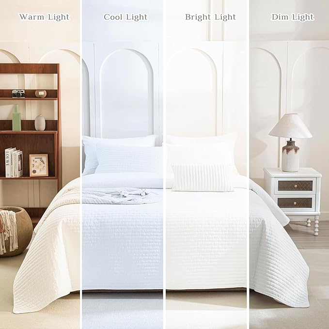 CozyTide Oversized King Bedspread 128"x120",Stone-Washed Cotton White Oversized King Quilt Bedding Set,Soft Lightweight Extra Large Farmhouse Boho Bedspread & Coverlet Sets 3 Pieces