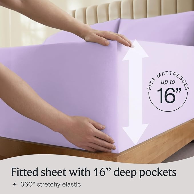 LuxClub 4 PC Queen Sheet Set, Breathable Luxury Bed Sheets, Deep Pockets 18" Wrinkle Free Cooling Sheets Machine Washable Hotel Bedding Silky Soft - Lavender Queen