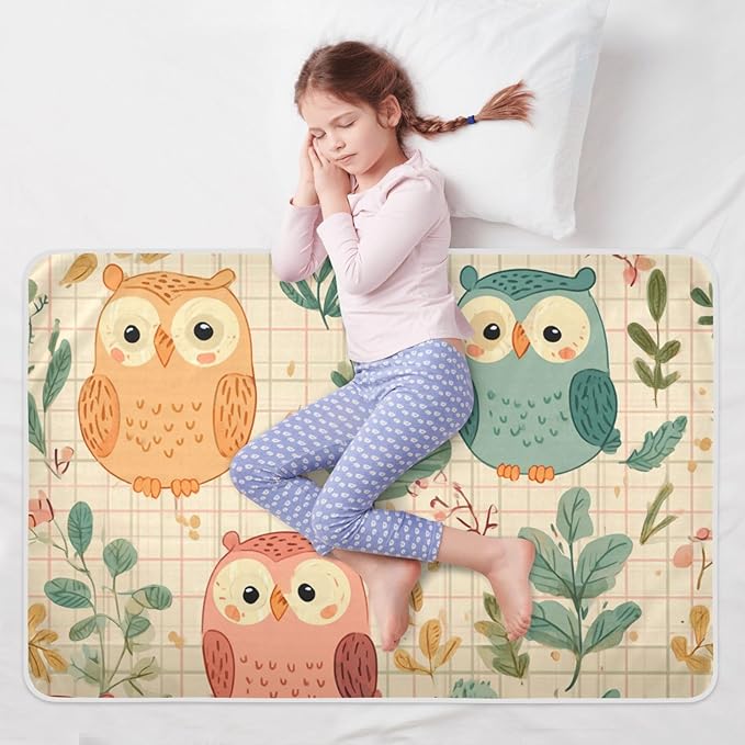 Waterproof Bed Pad Reusable Changing Pad Toddler Mattress Protector Large Pee Pad Baby Diaper Pad Soft Washable Liner Multicoloured Owl Foliage