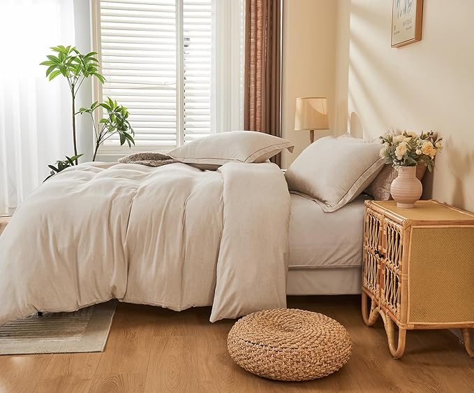 SLEEPBELLA Linen Duvet Cover Set Queen Size-1 Duvet Cover with 2 Pillow Shams with Button Closure Soft Breathable Farmhouse