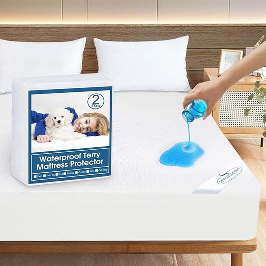 King Mattress Protector 2 Pack King Size Mattress Cover Protector Fitted Sheets up to 18'' Waterproof for Bed Topper Pad Protector, Machine Wash