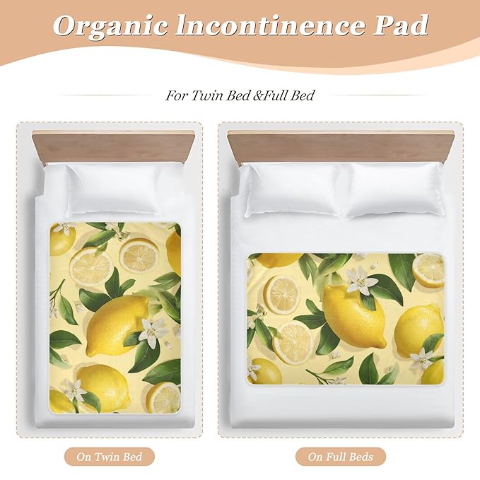 Waterproof Bed Pad Reusable Changing Pad Toddler Mattress Protector Large Pee Pad Baby Diaper Pad Soft Washable Liner Fresh Yellow Floral Lemons