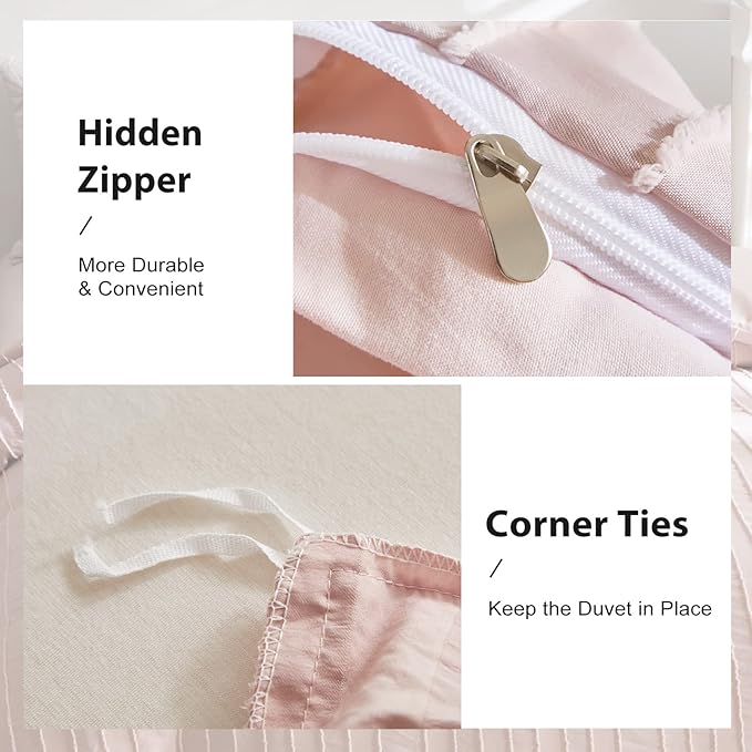 WARMDERN Pink Tufted Duvet Cover Set Queen Size, Striped Textured Duvet Cover Boho Bedding Set, 3 Pcs Ultra Soft Washed Microfiber Duvet Cover with Zipper Closure (Queen, Pink)