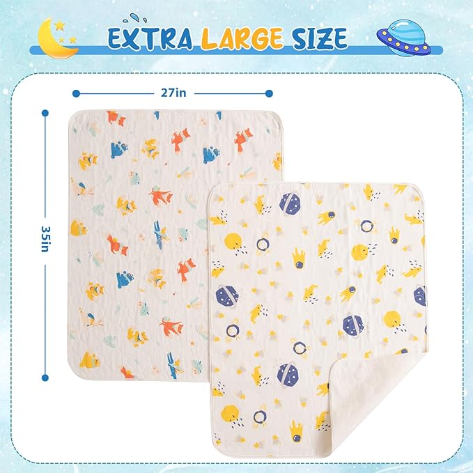 Baby Portable Diaper Changing Pad,Waterproof Changing Mat,Soft Comfortable,Foldable Travel Pad,Toddler Essentials Must Haves,Newborn Shower Gifts(2 Pcs-27"x35"-Astronaut & Fox Banana)