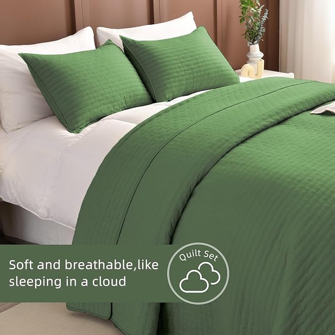 Lady Ann Oversized Queen Quilt Set,3 Pcs Olive Green Oversized Queen Bedspreads 100x106 for Bed, Lightweight & Soft Farmhouse Coverlet All Season Extra Large Quilted Bedding Sets