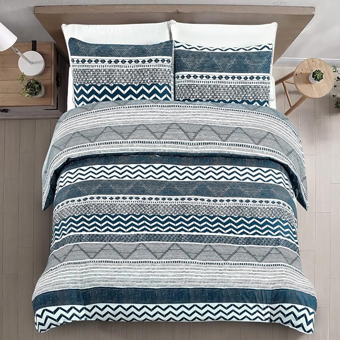 Lekesky Duvet Cover King Size, Soft Microfiber Boho Aztec Quilt Cover Set Blue Bohemian King Bedding Duvet Cover Sets with Zipper Closure Corner Ties (No Comforter)