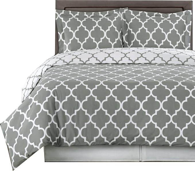 Royal Hotel Bedding Gray and White Meridian 4 Piece Full/Queen Comforter Set 100% Cotton 300 Thread Count
