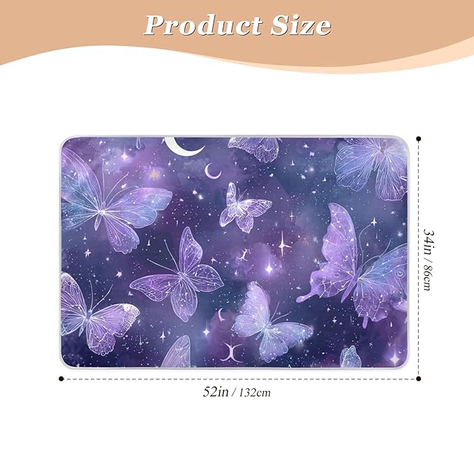 Waterproof Bed Pad Reusable Changing Pad Toddler Mattress Protector Large Pee Pad Baby Diaper Pad Soft Washable Liner Purple Butterfly Moon