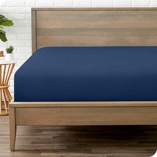 Bare Home Fitted Bottom Sheet Full Size - Premium 1800 Microfiber - Ultra-Soft Hotel Luxury - Deep Pocket - Durable and Long Lasting (Full, Dark Blue)