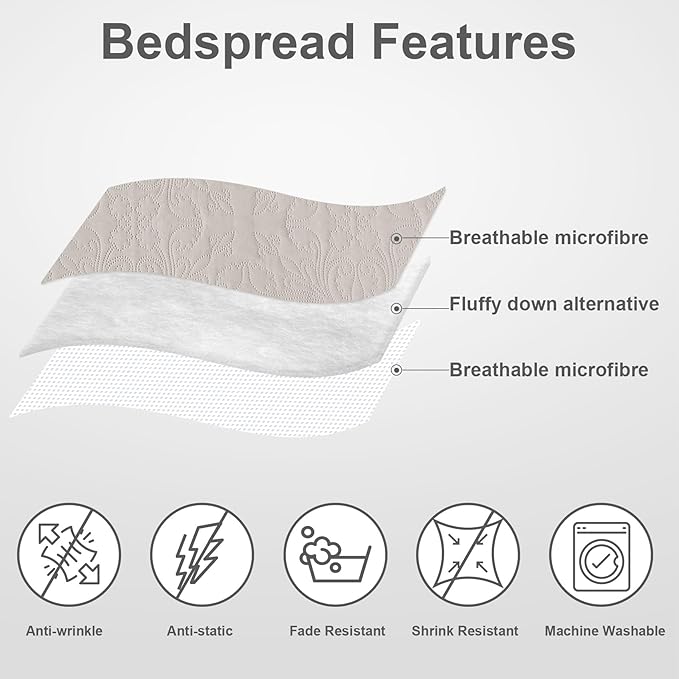 Hansleep Cream Quilt Twin Size - Baroque Ultrasonic All Season Bedspread Twin, Soft Lightweight Coverlet Bedding Set, 2 Pieces (1 Quilt, 1 Pillow Sham)