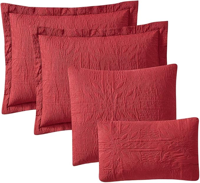 Hearth & Harbor Quilts King Size - All Season Bedspread Coverlet Set, Pinsonic Weave Lightweight Bedding Set - 5 Piece King Quilt Set with Pillow Shams, Grid - Burgundy