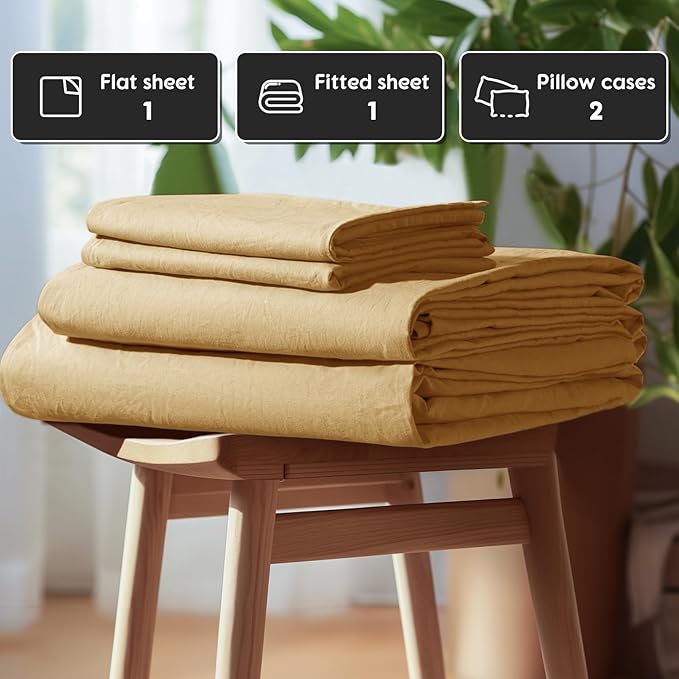 SONORO KATE 100% French Pure Linen Sheets, Breathable and Durable Linen Full Size Sheets, Anti-Tear Linen Bed Sheets, Machine Washable, 16 Inch Deep Pocket - 4 Piece (Rust, Full)