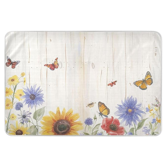 Waterproof Bed Pad Reusable Changing Pad Toddler Mattress Protector Large Pee Pad Baby Diaper Pad Soft Washable Liner Watercolor Cornflower Butterfly01