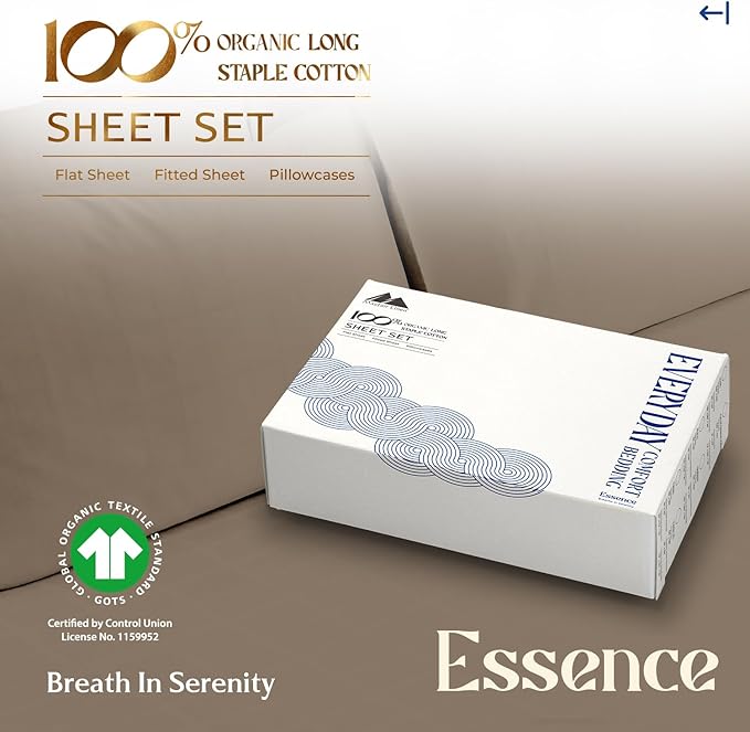 Mayfair Linen 100% Organic Cotton Sheets Full Size - 4 PC Organic Cotton Full Size Percale Weave Sheet Set, Soft, Cooling, Crisp & Breathable, 16" Deep Pocket Hotel Quality Bedding Set - Taupe