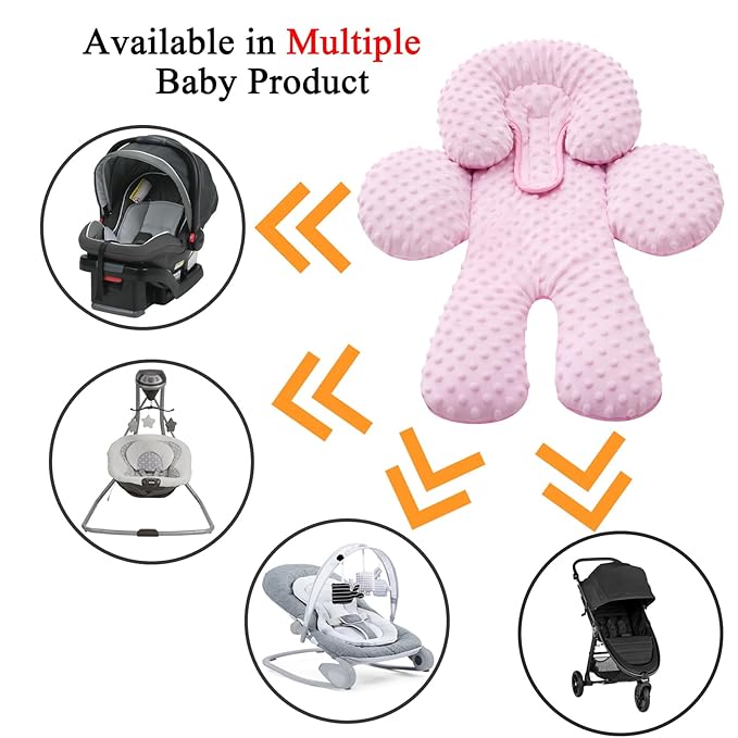 Pro Goleem Infant Car Seat Head Neck Body Support, Ultra-Soft Minky and Microfiber Car Seat Strap Pads, Perfect for Stroller, 2-in-1 Reversible, Girls, Pink