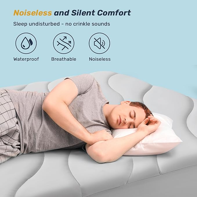 Unikome Ultra Soft Waterproof Mattress Pad Queen, Cooling Mattress Protector for Hot Sleepers, 5-Layers Noiseless Washable Mattress Cover with 8"-21" Deep Pocket (Light Grey, 60x80)