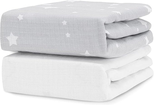 Newton Baby Fitted Crib Sheet (2-Pack) - Ultra Breathable and Soft, Organic Cotton, Fits All Standard Cribs, Stardust Grey & Plain White