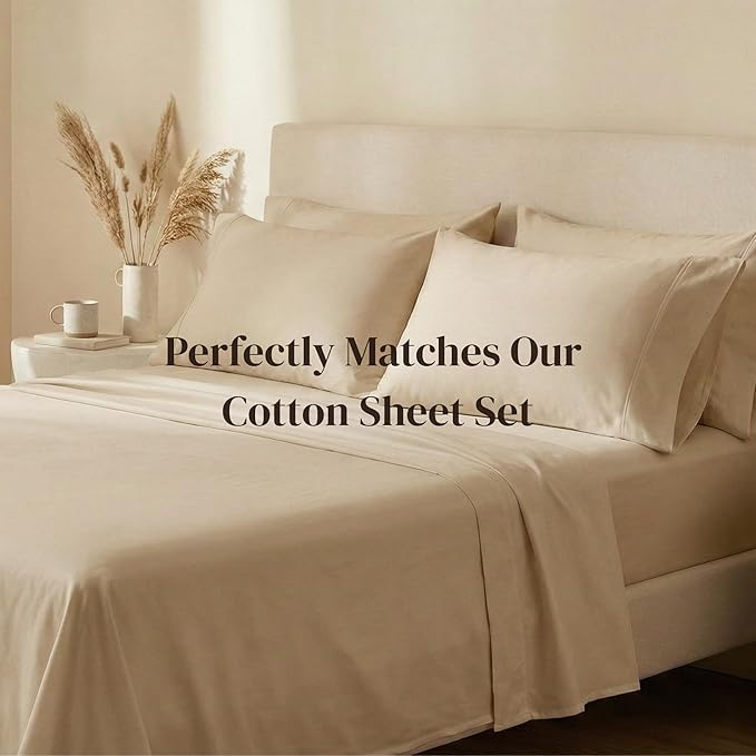 Beckham Hotel Collection Cotton Pillowcases King Size, 500TC, Sateen Finish, Open End, Breathable, Moisture-Wicking, Sand (4 Pieces)