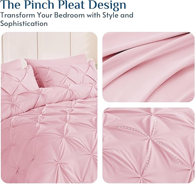 JOLLYVOGUE Queen Comforter Set 7 Pieces - Bed in a Bag Queen for All Season, Pintuck Bedding Comforter Sets with Comforter, Flat Sheet, Fitted Sheet and Pillowcases & Shams, Baby Pink