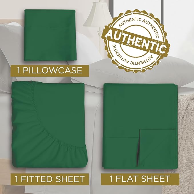 Twin XL 100% Microfiber Double Brushed Sheet Set - Extra-Soft & Wrinkle-Free - 15" Deep Pockets, 39" x 80" - Ideal for Dorms, Hospitals & Split King Beds - 3 PC Set (Twin XL, Hunter)