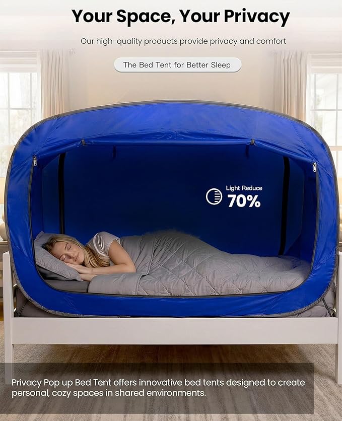 Bed Tent Full Bed Canopy Portable Dream Tent for Adult Indoor Sleeping Tents with 2 Doors Breathable Private Space Tents, Blue