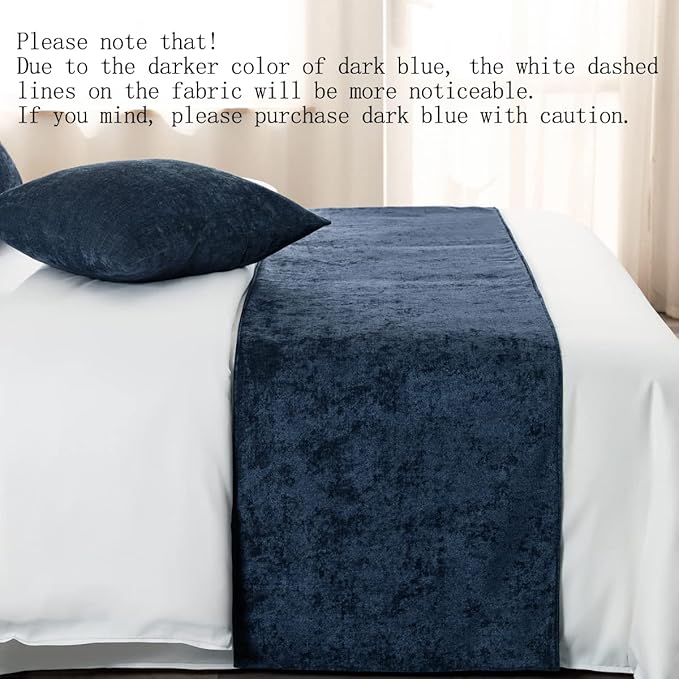 AMBERIS Bed Runner Dark Blue, Chenille Soft No Fading Modern Bed Scarf (Pillowcases Sold Separately)