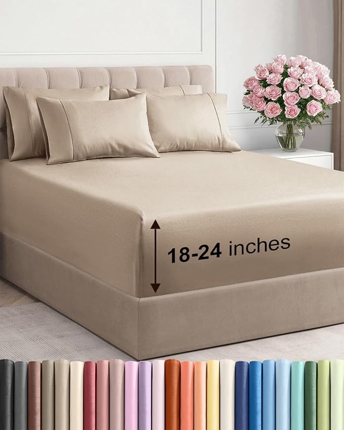 Extra Deep Full Sheet Set - 6 Piece Breathable and Cooling Sheets - Hotel Luxury Bedding for Women, Men, Kids & Teens - Easy & Secure Fit - Soft, Wrinkle Free and Comfy - Extra Deep Pockets - Cream