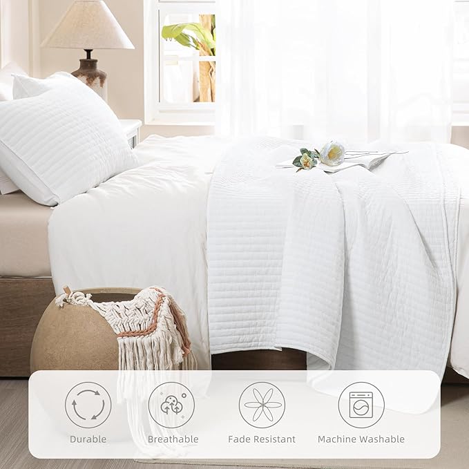 Lady Ann Oversized King Quilt 120x120, White Oversized King Bedspreads Set for Bed, Lightweight & Soft Farmhouse Coverlet All Season Extra Large 3 Pcs Quilted Bedding Sets