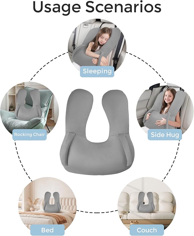 BEBAS U-Shaped Kids Travel Pillow for Car Travel Accessories for Children Adults - Soft Breathable Supports Neck Head for Sleeping - Adjustable Strap for Airplane Long Road Trip