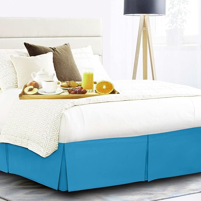 Bed Skirt - Soft Quadruple Pleated Ruffle - Easy Fit with 16 Inch Tailored Drop - Hotel Quality, Shrinkage and Fade Resistant//Turquoise/Queen
