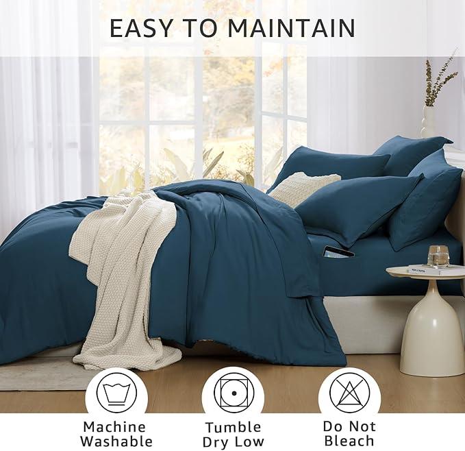 WRENSONGE Queen Comforter Sets- 7 Pieces Soft Serenity Blue Bed in a Bag with Fitted Sheet, Flat Sheet, 2 Pillow Shams, and 2 Pillowcases- Warm Bedding Sets Queen for All Season