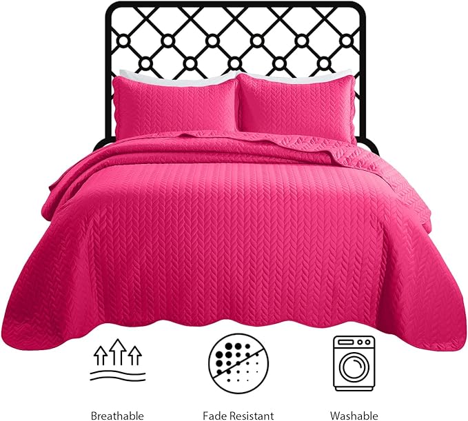 MOONLIGHT20015 Queen Quilt Bedding Set (90" x 96") - Bulk Pack of 10 Wholesale for Hotels, Guest Bedroom & Airbnbs - Lightweight Microfiber Reversible Embossed Quilts Bedspreads (Pink)
