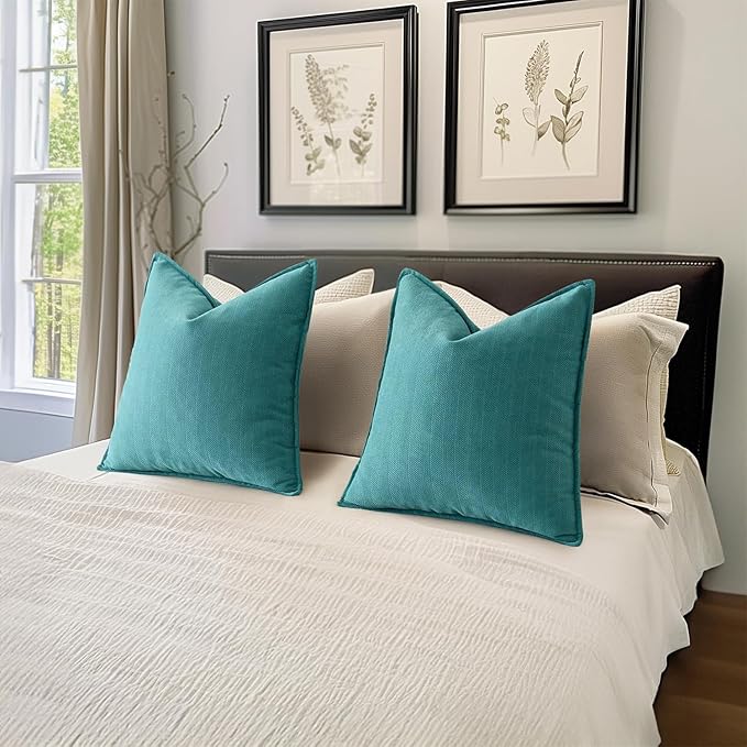 MIULEE Pack of 2 Teal Decorative Pillow Covers 18x18 Inch Soft Chenille Luxurious Couch Throw Pillows Farmhouse Cushion Covers with Elegant Design for Sofa Bedroom Living Room Home Decor
