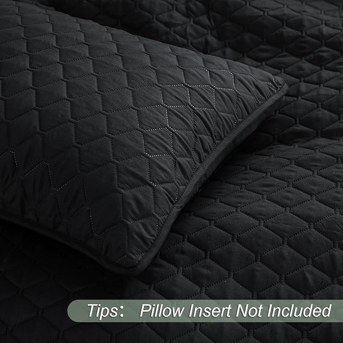 Exclusivo Mezcla Reversible California King Size Quilt Bedding Set with Pillow Shams, Lightweight Quilts Cal King Size, Soft Bedspreads Bed Coverlets for All Seasons - (Black, 112"x104")