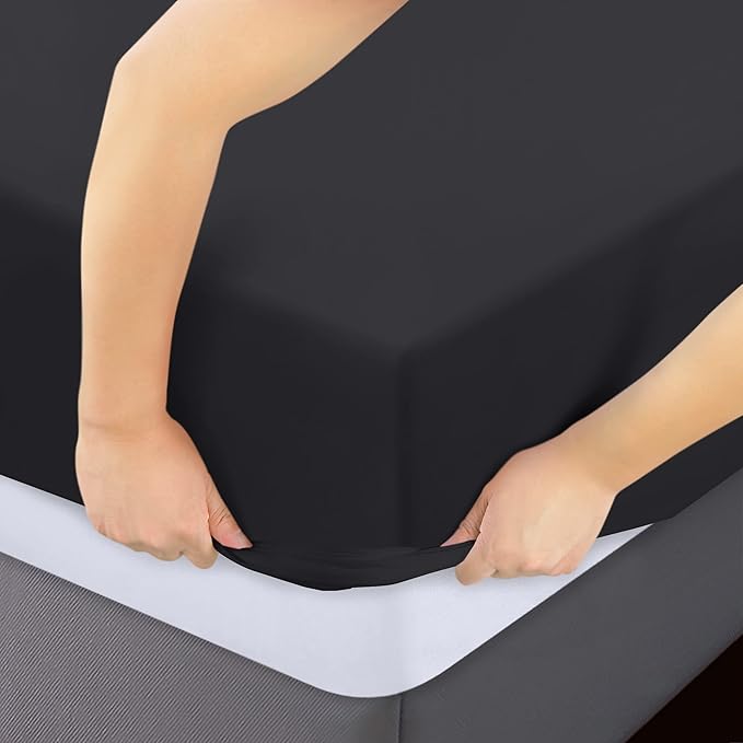 Utopia Bedding Twin XL Fitted Sheets - Bulk Pack of 2 Bottom Sheets - Soft Brushed Microfiber - Deep Pockets - Shrinkage & Fade Resistant - Easy Care (Twin XL, Black)