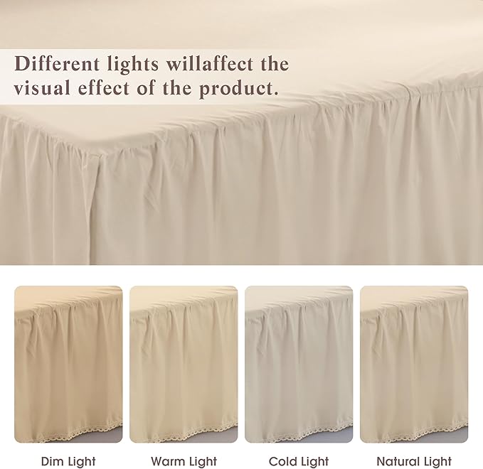 Queen Size 14 inch Drop Ivory Dust Ruffle, 100% Lightweight Cotton Ruffled Bed Skirt, French Coutry Style, Lace Ruffled Bed Skirt with Split Corners