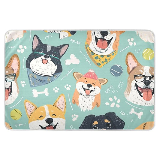 Waterproof Bed Pad Reusable Changing Pad Toddler Mattress Protector Large Pee Pad Baby Diaper Pad Soft Washable Liner Green Dog Ball