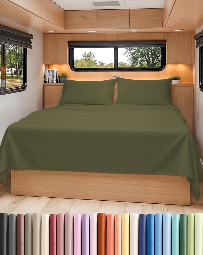 Short Queen RV Size 4 Piece Sheet Set - Comfy Breathable & Cooling Bed Sheets Set - Hotel Luxury Bedding for Women, Men, Kids, Teens, Boys & Girls - Deep Pockets & Ultra-Soft - Oeko-Tex - Sage Green