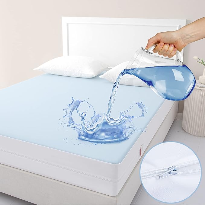 JET'S HOME Twin XL Zippered Mattress Encasement - 6 Sided Waterproof Mattress Protector with Zipper - Machine Washable Mattress Cover Fits 10-15 Inches