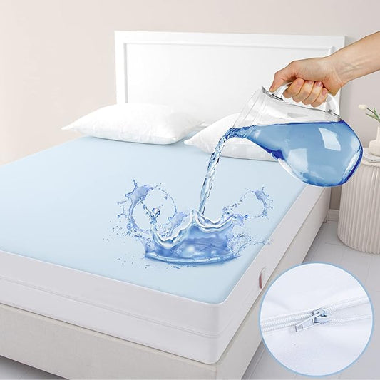 JET'S HOME Twin XL Zippered Mattress Encasement - 6 Sided Waterproof Mattress Protector with Zipper - Machine Washable Mattress Cover Fits 10-15 Inches