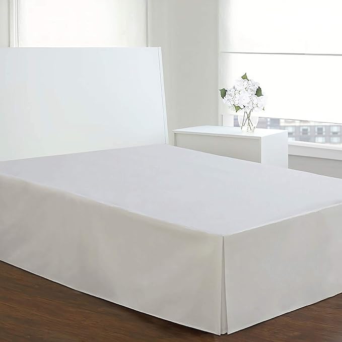 Luxury Hotel Tailored Bed Skirt, Box Pleats, 14 Inch Drop, California King, White