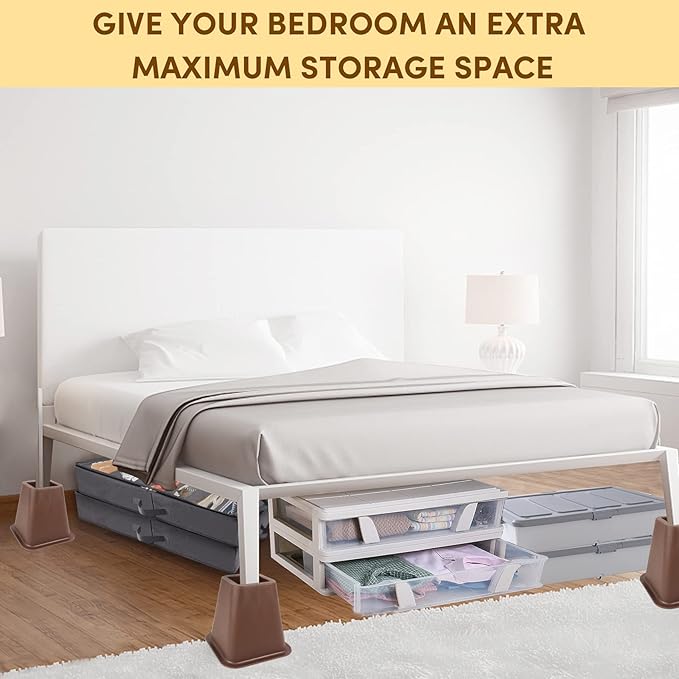 DEDU Bed Risers 6 Inch Heavy Duty 4 Pack, Furniture Risers for Sofas Oversized, Couch Risers with Non-Slip Pad Supports Up to 2200 Lbs for Bed, Desk, Chair (Tobacco)