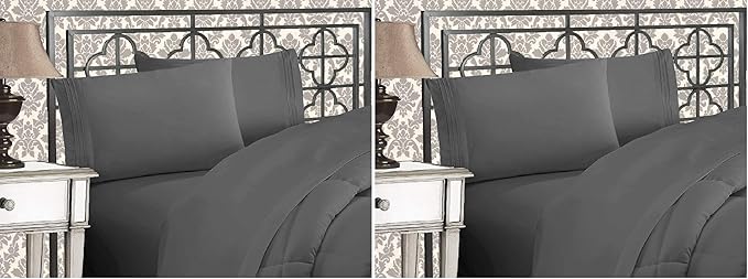Elegant Comfort 1500 Premier Hotel Quality 4-Piece Bed Sheet Sets, Deep Pockets - Luxurious Wrinkle Free & Fade Resistant, Full, Gray (Pack of 2)