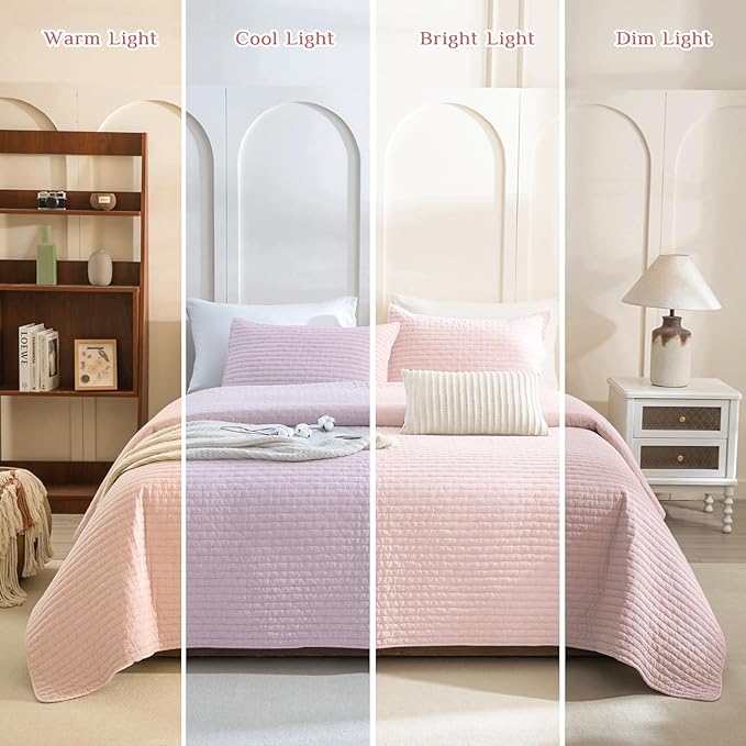 CozyTide Oversized King Bedspread 128"x120",Stone-Washed Cotton Blush Pink Oversized King Quilt Bedding Set,3 Pieces Lightweight Extra Large Farmhouse Boho Bedspread & Coverlet Sets Soft