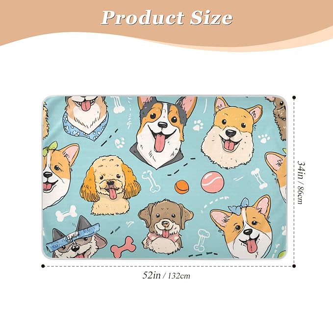 Waterproof Bed Pad Reusable Changing Pad Toddler Mattress Protector Large Pee Pad Baby Diaper Pad Soft Washable Liner Blue Dog Cartoon