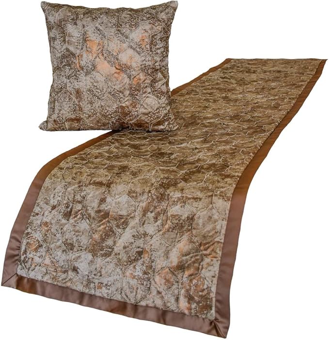 The HomeCentric King/Queen/Twin Copper Decorative CA King 86"x18" Bed Runner Without Pillow Cover, Beaded & Foil Bed Scarf on Silk Fabric - Aranka
